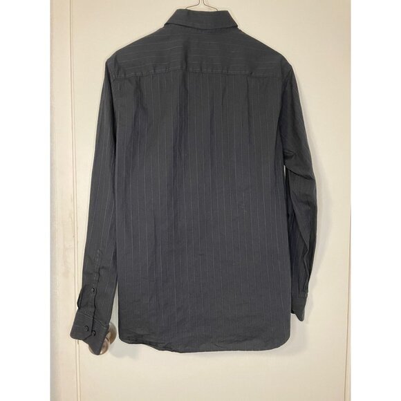 APT.‎ 9 Premier Flex Mens Black Pinstripe Slim Fit Long Sleeve Dress Shirt - Picture 2 of 4